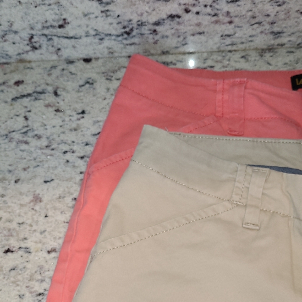 Lee Coral & Khaki Tan Mid-Rise Shorts Casual Cotton Blend Regular Fit Women's 8 - Picture 3 of 15